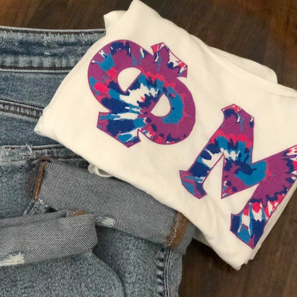 Phi Mu Tie Dye Letters